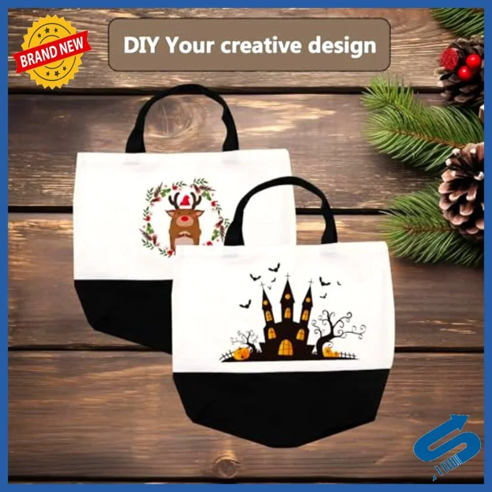 Blank Canvas Tote Bags for Sublimation DIY Crafting Polyester Reusable Grocery